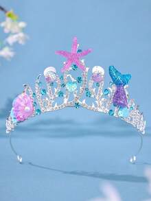 1pc Elegant Crystal Princess Crown, Starfish Mermaid Tail Hair Hoop, Performance/Birthday Gift Headband - Multicolor - View 12
