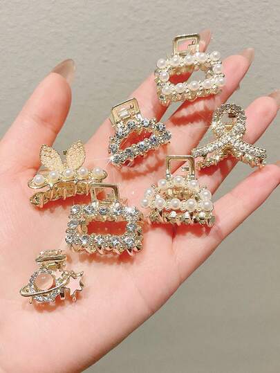 7pcs/Set Women's Pearl & Rhinestone Hair Clips, Suitable For All Seasons Hair Accessories,Fashion Claw Clips,Women Hair Clutch,Girls Hair Claw