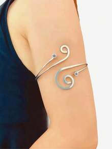 1 pieza Brazalete de brazo de metal con doble cola de cristal, brazalete de moda para el brazo superior - Plateado - Ver 4