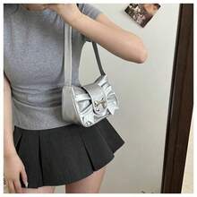 Bolso de hombro anudado, bolso casual, bolso para viajes diarios, bolso de banquete de PU para mujeres, bolsos de negocios para mujeres - Plateado - Ver 4