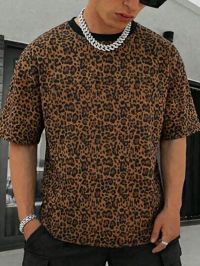 酷炫 | 男士复古美式豹纹短袖T恤 | 适合夏季穿着 | 舒适透气 | 引领时尚潮流