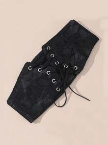 1件蕾丝弹力腰带，女士朋克风束腰带，宽松腰带，宫廷风，音乐节，泰式战术宽腰带 - 黑色 - 查看 4