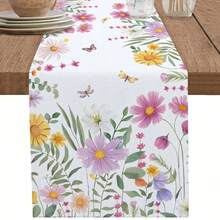 Spring Daisy Plants Floral Butterfly Table Runner Party Decor Reusable Farmhouse Kitchen Dining Table Runner Wedding Decorations - Multicolor - View 1