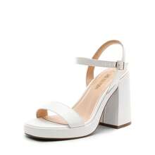 Platform Sandals For Women Chunky High Heels Block Open Toe Heels Fashion Wedding Party Evening Prom Dance Ankle Strap Ladies Dress Pump Shoes - 白色 - 查看 4