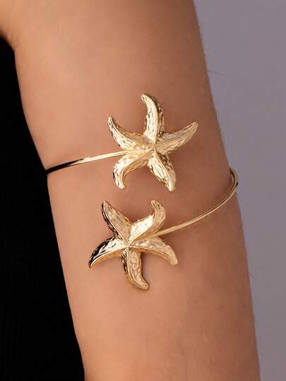 1pc Starfish Design Open Bangle Bracelet, Fashionable New Niche Accessory