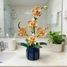 619pcs Single Box Building Blocks Floral, Magnolia Flower Bouquet, Exquisite Building Blocks Floral Combination Artificial Flower Art, Indoor Decoration DIY Ornament, Suitable For Creating Warm And Romantic Bouquets, Home And Office Decoration, Valentine's Day Gift, New Year Gift, Decoration/Holiday Gift/Birthday Gift/Christmas Gift - Three-color Building Block Vase - View 6