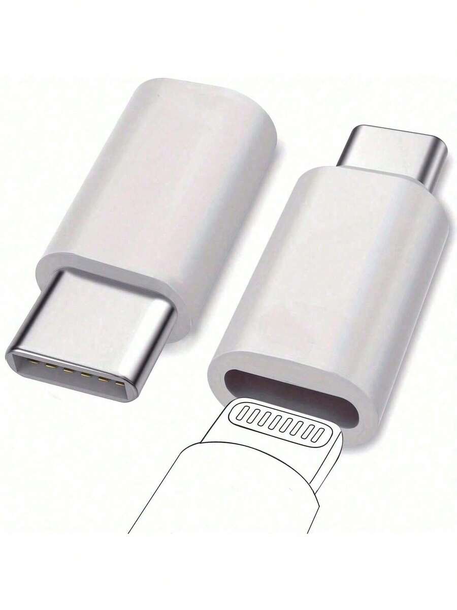 2 piezas, Adaptador hembra Lightning a USB-C macho, apto para carga y transmisión de datos, 2 piezas Adaptador hembra a USB-C macho, compatible con iPhone 15 Pro/Pro Max/Plus - blanco plateado - Ver 1