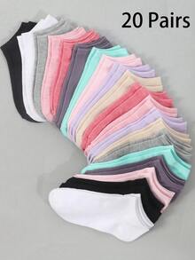 20 Pairs Children's Solid Color Short Socks/10 Pairs Children's Candy Color Short Socks, Spring & Summer - Multicolor - View 11
