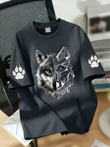Áo thun ngắn tay cổ tròn in hình dấu chân sói cho bé trai, trang phục mùa hè mới cho trẻ em. - Màu xám đen - Xem 1