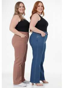 Women's Plus Size Pants 2-Piece Set, Wide Leg, Sizes 46 To 54, Very High Quality - Bronze and Delave - View 2