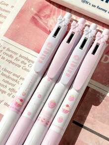 4pcs Cute Strawberry Cream Friction Grip Retractable Ballpoint Pens, 0.5mm Black Ink, Fashionable Design For Students - Strawberry Pen - View 2