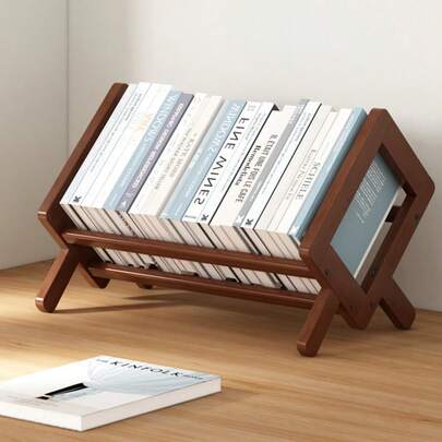 1pc Bamboo Tilted Bookshelf, Minimalist Window Sill Storage Rack, Suitable For Living Room/Home/Office, Desktop Book Shelf For CD/Magazine/Book Display, Multifunctional Wooden Computer Desk Bookcase, Chinese Retro Style Teacher Office Desk Organizer, Small Bedside Bookshelf