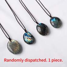 1pc Natural Black Beryl Labradorite Raw Unpolished Gemstone Pendant Necklace, Asymmetrical Shaped Amethyst Minimalist Pendant Necklace - Crystal Pendant - View 3