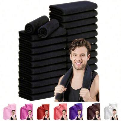 超细纤维洗脸巾/毛巾，6条/12条/24条装，12英寸 x 12英寸，高吸水性柔软面巾/洗脸巾，适用于浴室、健身房、酒店和水疗中心，速干多用途清洁布，一次性使用