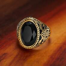 1 Peça Anel de Joia com Pedra Preciosa Definida em Textura Esculpida Clássica de Moda, Aço Inoxidável, Joia Masculina, Presente de Aniversário - anel - Visão 7