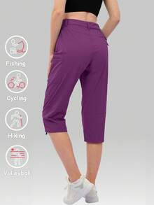 KEFITEVD Women's Hiking Pants Quick-Dry Soft Lightweight Multi-Pockets Pants Camping Cycling Fishing Summer - Red Violet - View 3