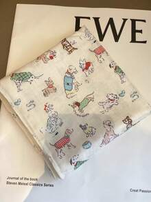 Puppy Print Small Square Scarf, Versatile Fashion Headscarf, Neck Warmer For Women - Beige - View 2