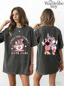 Disney Printed Wash Water T-Shirt,Disney Minnie Daisy Summer Shirt, Disney Best Friend Shirt, Disney Summer Shirt, Disney Girl Travel T-Shirt,High-Quality Pure Cotton T-Shirt,Suitable For All Seasons, Comfortable And Breathable| Exquisite Design | The Best Choice For Giving Gifts - 黑色 - 查看 1