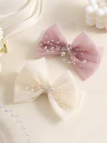 1 Peça Presilha de Cabelo Feminina com Laço em Tela Premium de Cor Sólida, Borda com Cristais Cintilantes, Sensação Luxuosa e Leve, Macia e Não Danifica, Adequada para Uso Diário, Trabalho e Encontros - Multicolorido - Visão 1