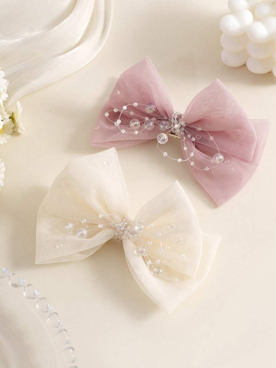 1 Peça Presilha de Cabelo Feminina com Laço em Tela Premium de Cor Sólida, Borda com Cristais Cintilantes, Sensação Luxuosa e Leve, Macia e Não Danifica, Adequada para Uso Diário, Trabalho e Encontros - Multicolorido - Visão 1