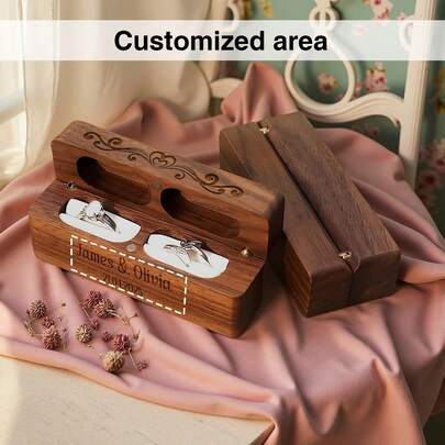 1 PC Custom Engraved 2 Slot Wooden Ring Box | Wedding Ring Box | Jewelry Display Box | Ring Holder Storage Box | For Bride, Groom, Couple, Bridesmaid, Proposal, Engagement, Wedding, Anniversary, Birthday Party, Heirloom Storage | Personalized Natural Wood Organizer | Back-To-School Gift | Mother's Day Gift | Teacher's Day Gift
