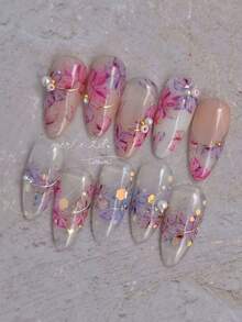 1pc Spring/Summer Japanese Style Cherry Blossom Nail Art Sticker, Essential For Nail Artists, 3D Embossed Craft, Spring/Summer Cherry Blossom Pattern Design, Self-Adhesive Nail Sticker, DIY Nail Decals, Elegant Nail Accessory Gift For Women Nail Stickers - Multicolor - View 8