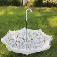 White Lace Parasol Umbrella Decorative Umbrella For Tea Party Wedding Party Photo Props - White - View 3