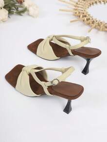 Girl's New Mint Green Square Toe Thin Heel Sandals, Twist Strap One-Piece Backless Gentle Breeze High Heels, Spring/Summer Office Wear - Mint Green - View 2