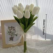 白色人造马蹄莲新娘捧花，婚礼伴娘花束，摄影道具，派对仪式装饰，周年庆典家居装饰 - 白色 - 查看 13