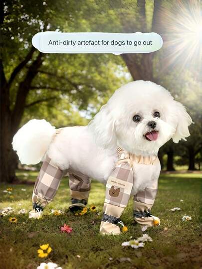 1 Piece Multi-Color Bear Patch Small Dog Full-Leg Pants ,Dog Supplies, Fresh Casual Style Lightweight Waterproof Fabric Elastic Strap Pants, Dust-Proof Stain-Resistant Pet Outdoor Protective Clothing For Daily Playdates, Outdoor Walks & Valentine's Day Gifting