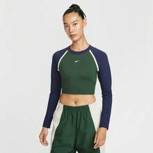 Nike Women's AS W NSW STREET LS BODY BOLD C Long Sleeve T-Shirt, Knit Collarless Long TIF0339-323 - Green - View 1