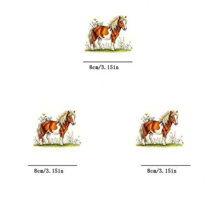 1 قطعة/2 قطعة/3 قطع من الحصان البني والأبيض في حقل الزهور، رقعة للكي على الملابس، إكسسوار DIY مناسب للتي شيرتات والجينز والكنزات والحقائب والوسائد
