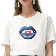 1片/2片/3片装闪光唇印熨烫贴片，带心形图案，适用于T恤、牛仔裤、毛衣、手提包、枕头、靠垫等。 - L - 查看 4