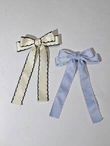 2pcs Women's Wavy Edged Bow Hair Clips, Fashionable & Elegant Fabric Ribbon Hair Accessories, Versatile For Any Occasion Claw Clips Hair Claws Hair Barrettes, School Stuff, College, Winter Outfit For Women, Bows, Cute, Classy, Head Accessories, Hairpin,Summer,Holiday,Travel,Festival,Birthday - 1 Beige + 1 Black - View 5