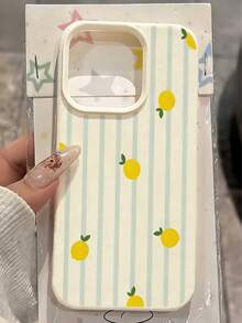 1pc White Striped Lemon Minimalist Full Coverage TPU Shockproof Phone Case, Compatible With Apple 17, 16, 15, 14, 13, 12, 11 Pro Max, Air - Multicolor - View 2