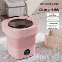 mini lavadora plegable portátil: capacidad de 9 L, semiautomática, 3 modos de limpieza profunda, función de centrifugado suave, adecuada para viajes en RV y campamentos. - Rosa - Ver 3