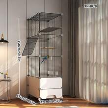 Movable Wheeled Bird Cage, Modular Large Space Aviary For Parrot/Cockatiel And Other Small Birds, Includes Perch - Multicolor - View 3