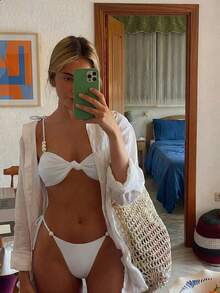 Bộ bikini dây mảnh màu trắng thắt nút ngọc trai dành cho nữ, thích hợp cho kỳ nghỉ biển, tiệc tùng và hẹn hò, mùa xuân/hè. - trắng - Xem 1