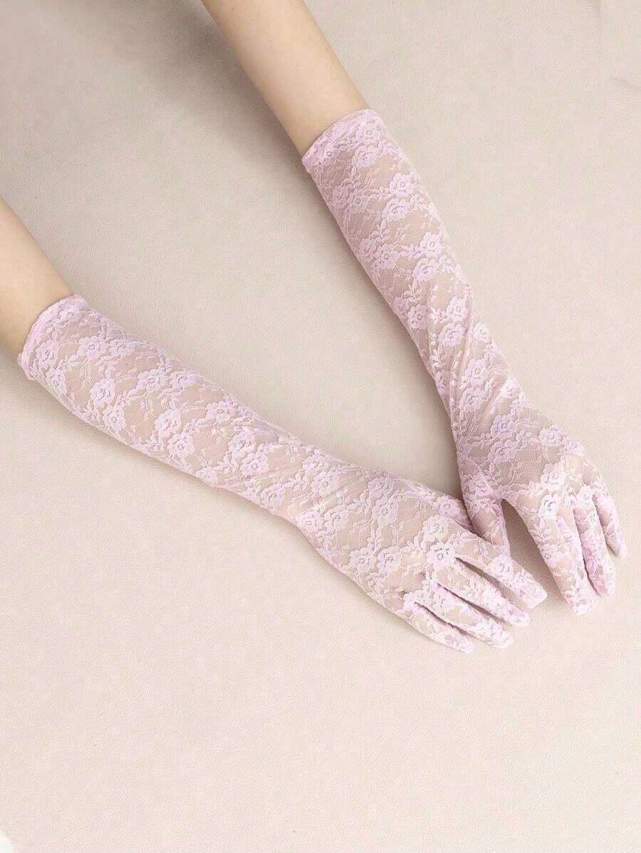 1pc Women's Rose Flower Lace Evening Dress Long Sleeve Cover Up Halloween Accessories Winter Gloves Valentine's Day ZFNB - 白色 - 查看 1