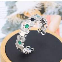 falinne 1pc S925 Sterling Silver Hexagon Honeycomb Bangle, Adjustable Open Style, Elegant Women's Jewelry Gift For Wedding, Engagement, Girlfriend's Birthday - Honeycomb Bracelet - View 5