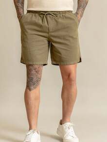 Men's Bermuda Shorts In Twill With Linen And Drawstring - Verde - Ver 6