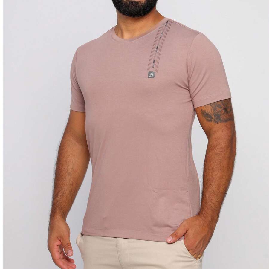 Stylish Men's Crew Neck Basic Cool Mesh Red Fitted Versatile Casual Summer New Release High Quality - Bụi hồng - Xem 1