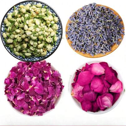 1 Packung 210g/310g natürliche getrocknete Rosen, Jasmin, Lavendel Blumen, geeignet für handgemachte Seife, Dekorationsblüten, echte Blumendekoration, Kerzenmachen, Badesalze, romantische Hochzeit, Raumduft, DIY Bastelmaterialien