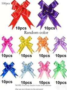 100个随机颜色派对礼品手拉蝴蝶结，可用于礼品包装、礼篮装饰、婚礼仪式、婚礼派对生日装饰的缎带和绒球花 - 彩色 - 查看 7