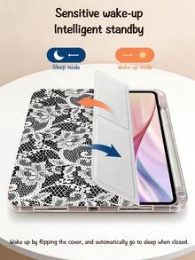 Ayotu White Lace Pattern Case With Pen Slot, Y Stand Flip Case Compatible With A16 , Pro 13 12.9 11, Air 11 13, Mini, Air 11inch Case, Kindle (11th Generation-2024 Release), Kindle Paperwhite 12th Gen 2024 - Multicolor - View 5