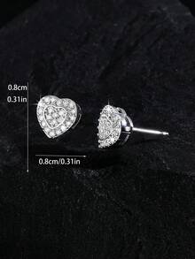 1 Pair Classic Geometric Copper Inlaid Zirconia Stud Earrings For Men, Heart, Triangle, Square Shapes, Gold & Silver Dual Colors Unisex Delicate Versatile Earrings, Suitable For Party, Holiday Gifts And Daily Wear - Multicolor - View 10