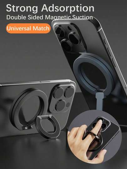 حامل خاتم مغناطيسي قطعة واحدة، ذو قوة مغناطيسية عالية وثنائي الاتجاه وقابل للطي، دوران 360 درجة، من خامة السبائك، محمول وعالمي، تصميم ديكور مكتبي، مناسب لهواتف آيفون والأندرويد، هدية عيد ميلاد، هدية للعائلة والأصدقاء