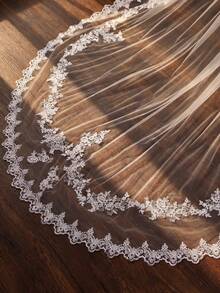 1件3米蕾丝新娘头纱，优雅精致，适合教堂婚礼 - 彩色 - 查看 8
