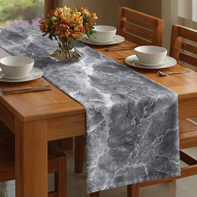 1件灰色大理石纹桌旗，现代简约长方形桌布，适用于餐厅、厨房、派对装饰，防污防皱面料，室内外均可使用。