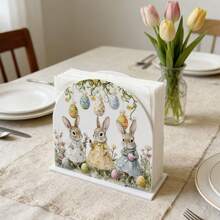 1/4pcs Easter Acrylic Napkin Stand With Bunny, Eggs And "Happy Easter" Design And Freestanding Tissue Holders; Perfect As A Centerpiece For Your Kitchen Table. - Multicolor - View 8